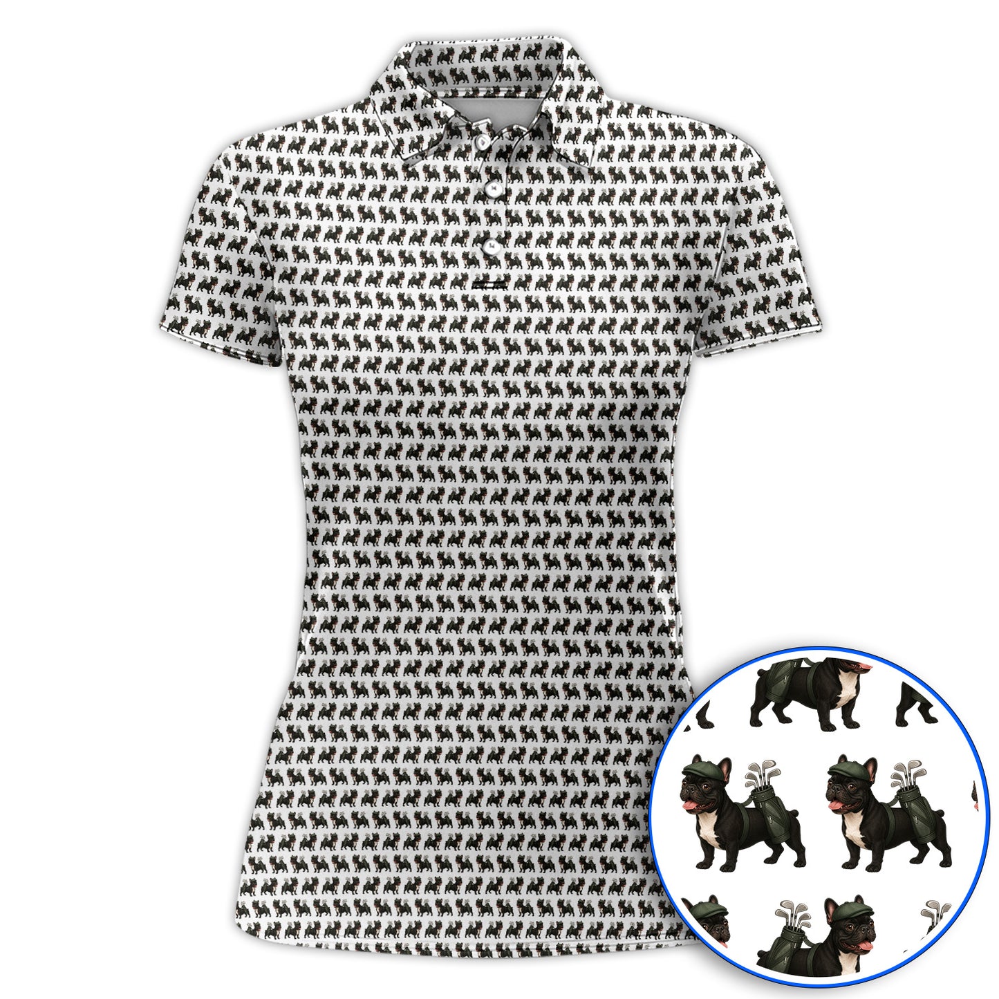 Black French Bulldog Golf Polos, Frenchie Pattern Golf Shirt, Funny Dog Dad Gift