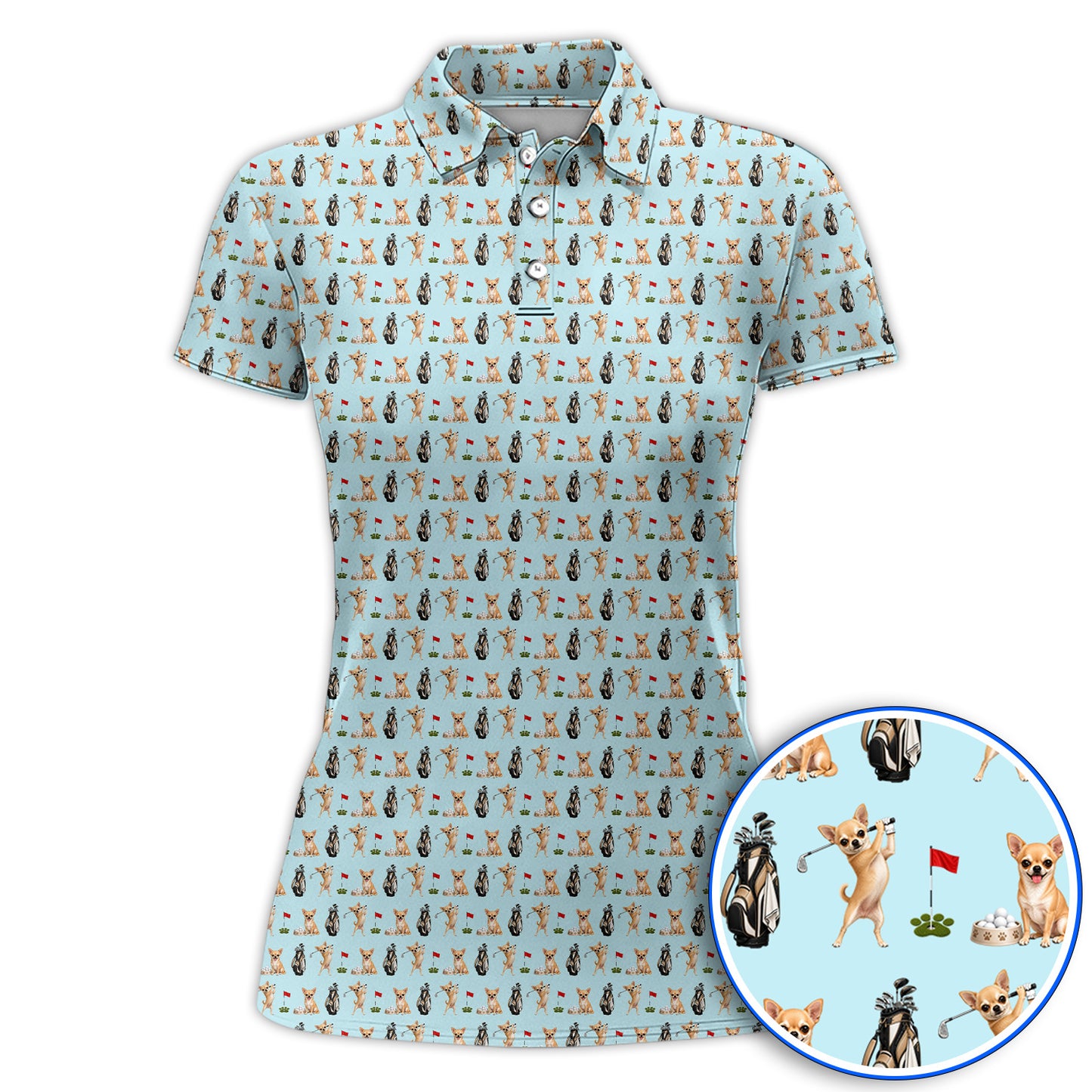 Chihuahua Golf Shirt, Cute Chihuahua Golf Pattern Polos for Dog Lovers, Funny Golf Gift For Golfer