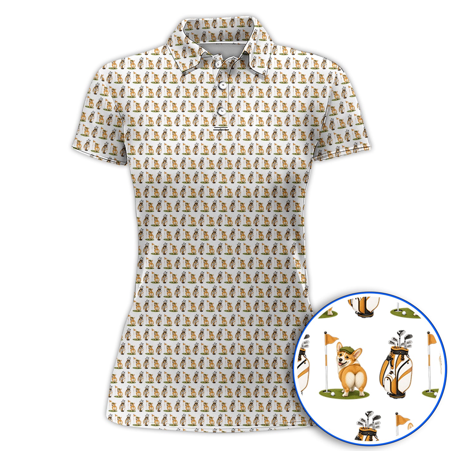 Funny Corgi Golf Polos, Corgi Pattern Golf Shirt, Golf Gift For Golfer