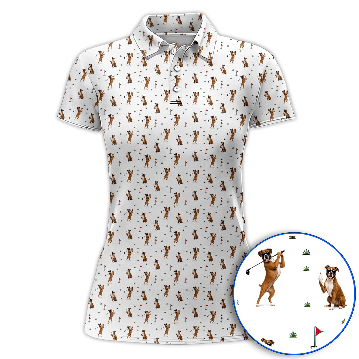 Funny Boxer Golf Swing Shirt, Boxer Golf Pattern Golf Polos for Dog Lovers, Golf Gift For Golfer