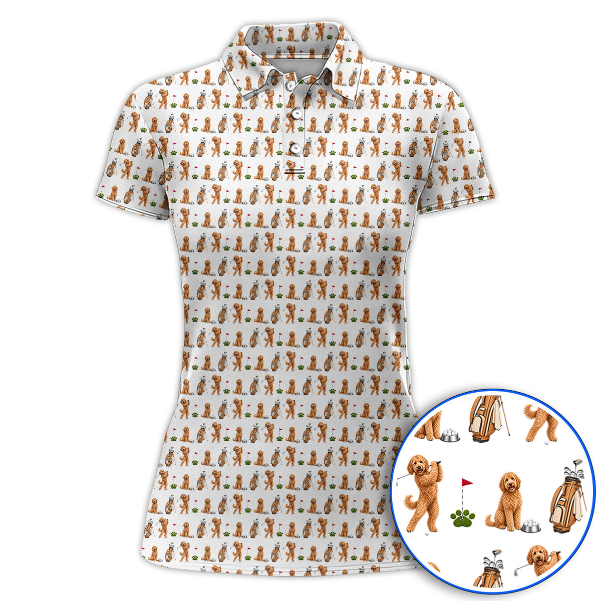 Goldendoodle Golf Polos, Dog Pattern Golf Shirt, Funny Golf Gift For Golfers