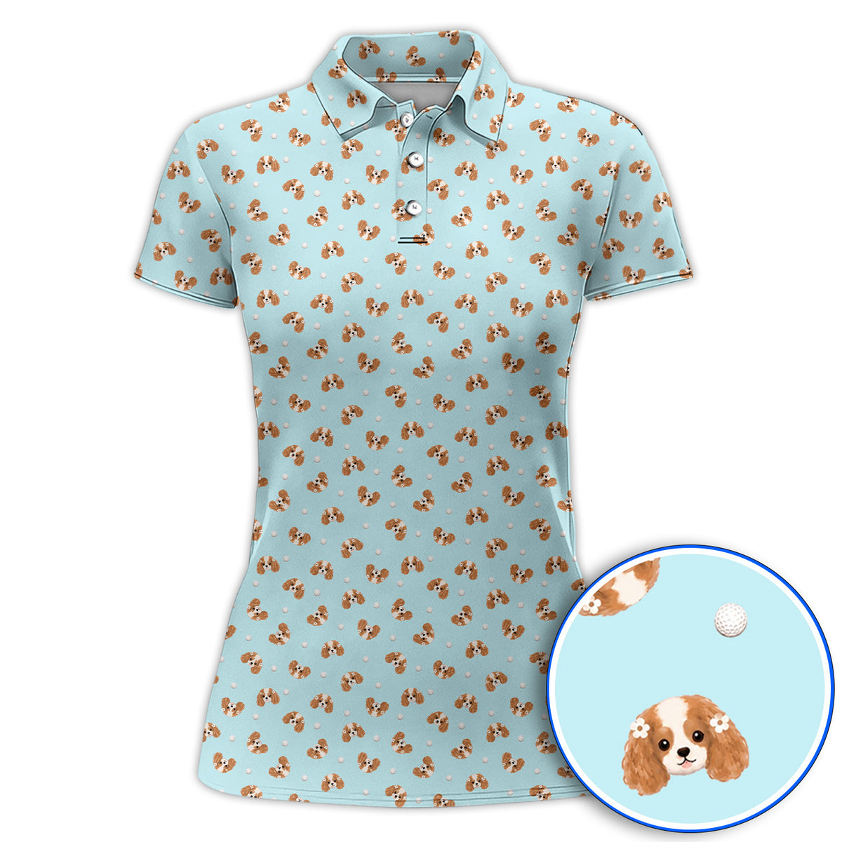 Cavalier King Charles Spaniel Golf Shirt, Funny Cute Cavalier Pattern Golf Polos, Golf Gift For Golfer