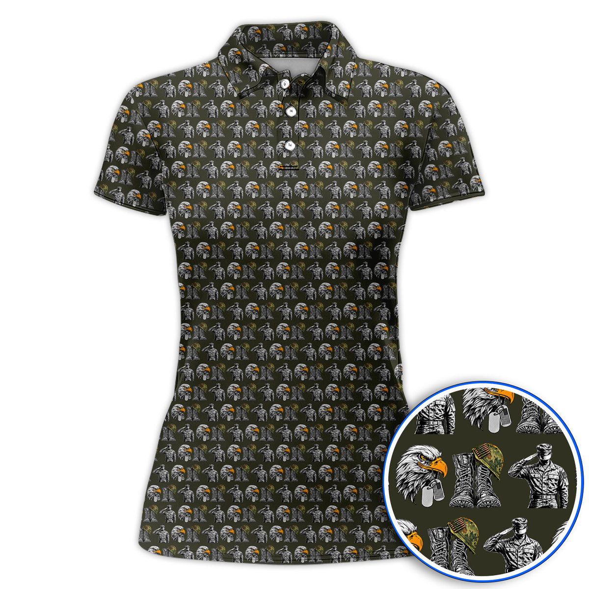 Veteran Eagle Golf Shirt, Military Soldier & Army Tribute Pattern Golf Polos, Patriotic Veterans Day Golf Gift for Golfer