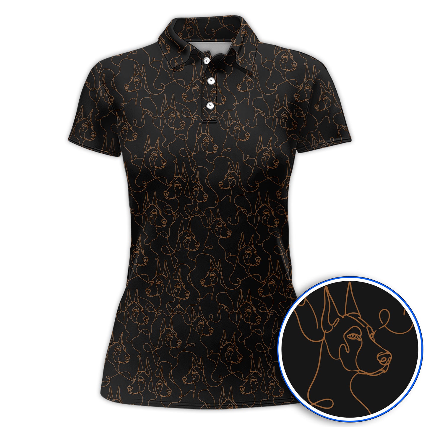 Doberman Line Art Golf Polos, Minimalist Doberman Pattern Golf Shirt, Dog Lover Golf Gift