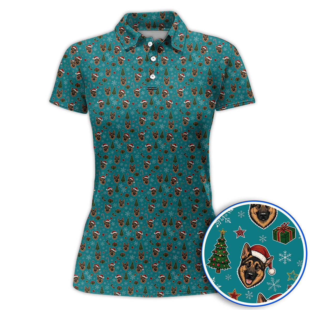 Funny German Shepherd Christmas Golf Shirt, German Shepherd Pattern Golf Polos, Xmas Golf Gift For Golfer