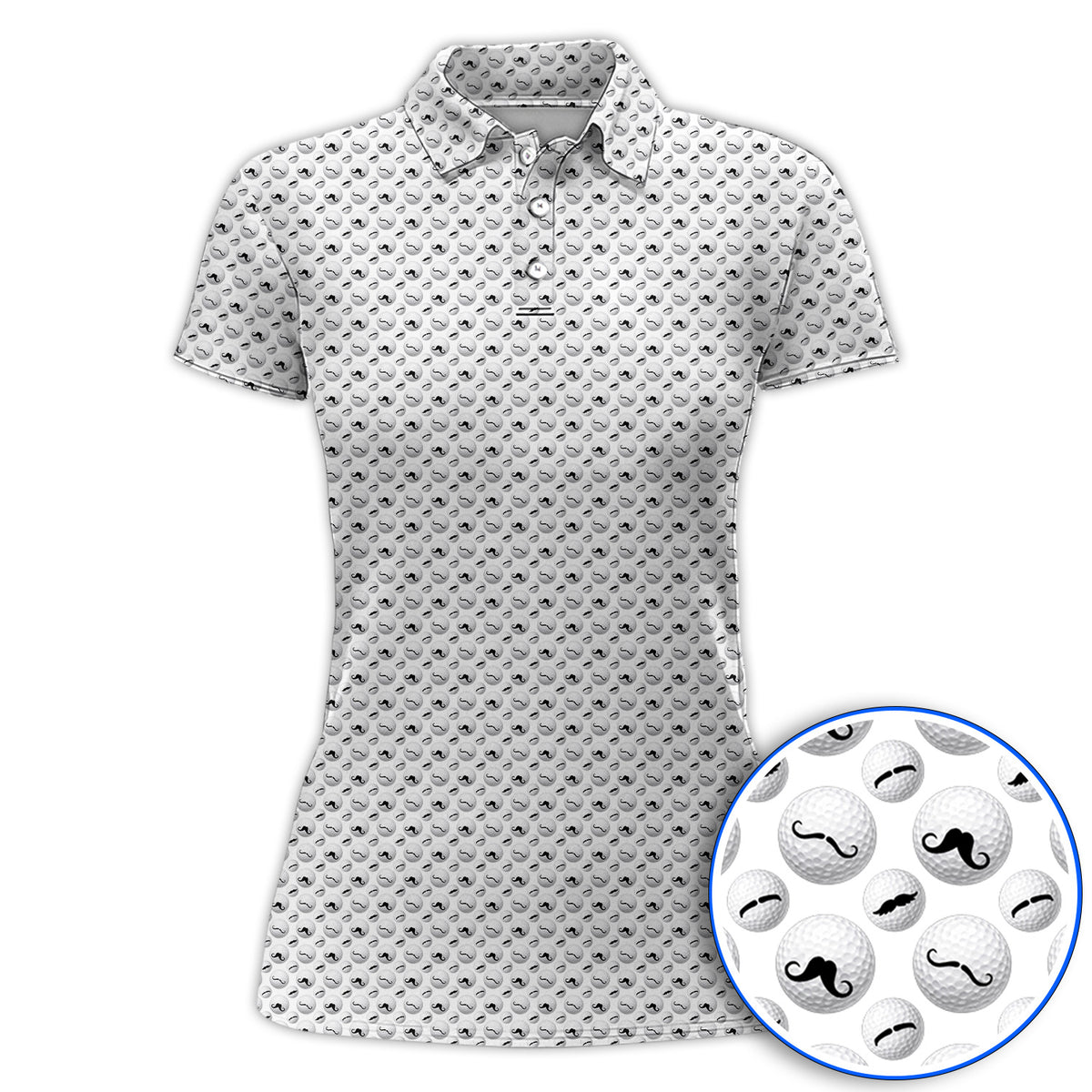 Mustache Golf Ball Polos, Funny Movember Golf Pattern Shirt, Gift for Golfers