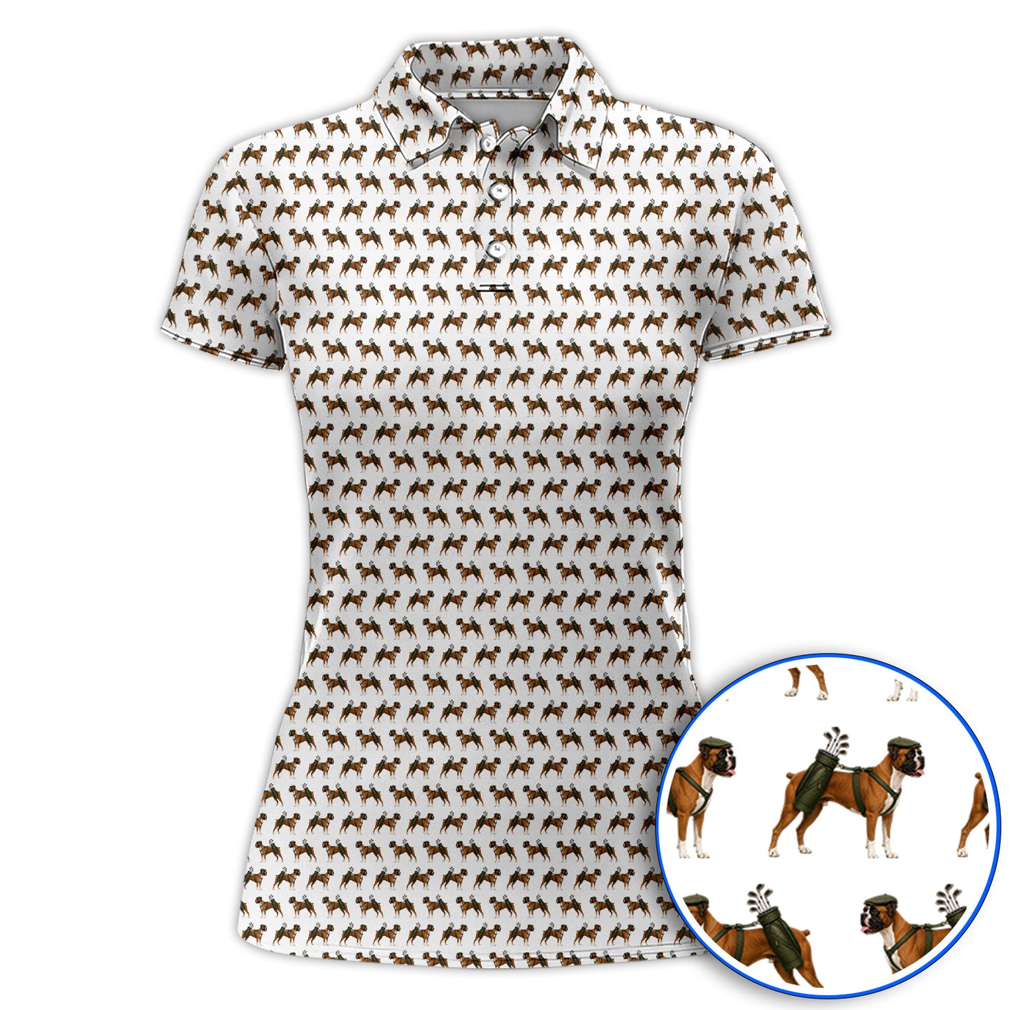 Boxer Dog Golf Polos, Boxer Pattern Golf Shirt for Golfer, Golf Gift For Dog Owners