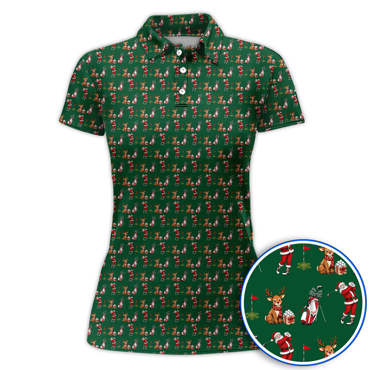 Christmas Golf Pattern Polos, Santa Reindeer Golf Shirt, Xmas Gift For Golfers
