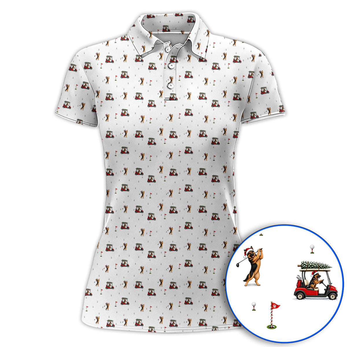 Crazy German Shepherd Christmas Pattern Golf Polos, German Shepherd Golf Cart Shirt, Holiday Golf Gift for Golfers