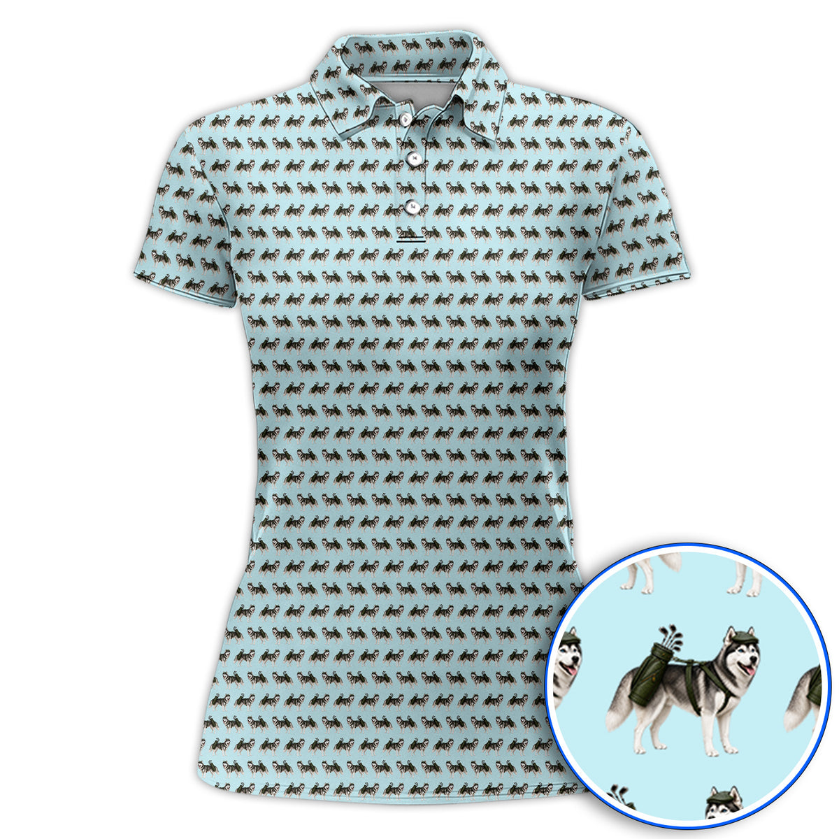 Husky Golf Polos, Husky Sibir Pattern Golf Shirt For Golfer, Funny Golf Gift For Dog Lover