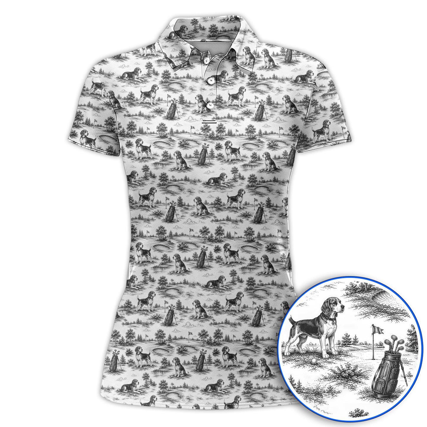 Beagle Toile De Jouy Golf Shirt, Vintage Dog Pattern Golf Polos, Beagle Lover Golf Gift