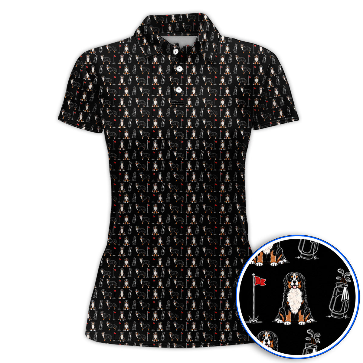 Bernese Mountain Dog Golf Pattern Shirt, Funny Bernese Golf Polos, Dog Lover Golf Gift