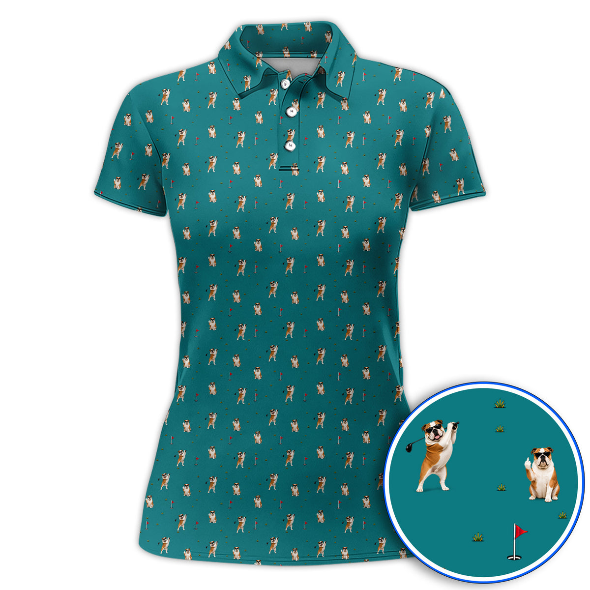 Crazy Bulldog Pattern Golf Shirt For Golfer, English Bulldog Golf Polos, Dog Golf Gift