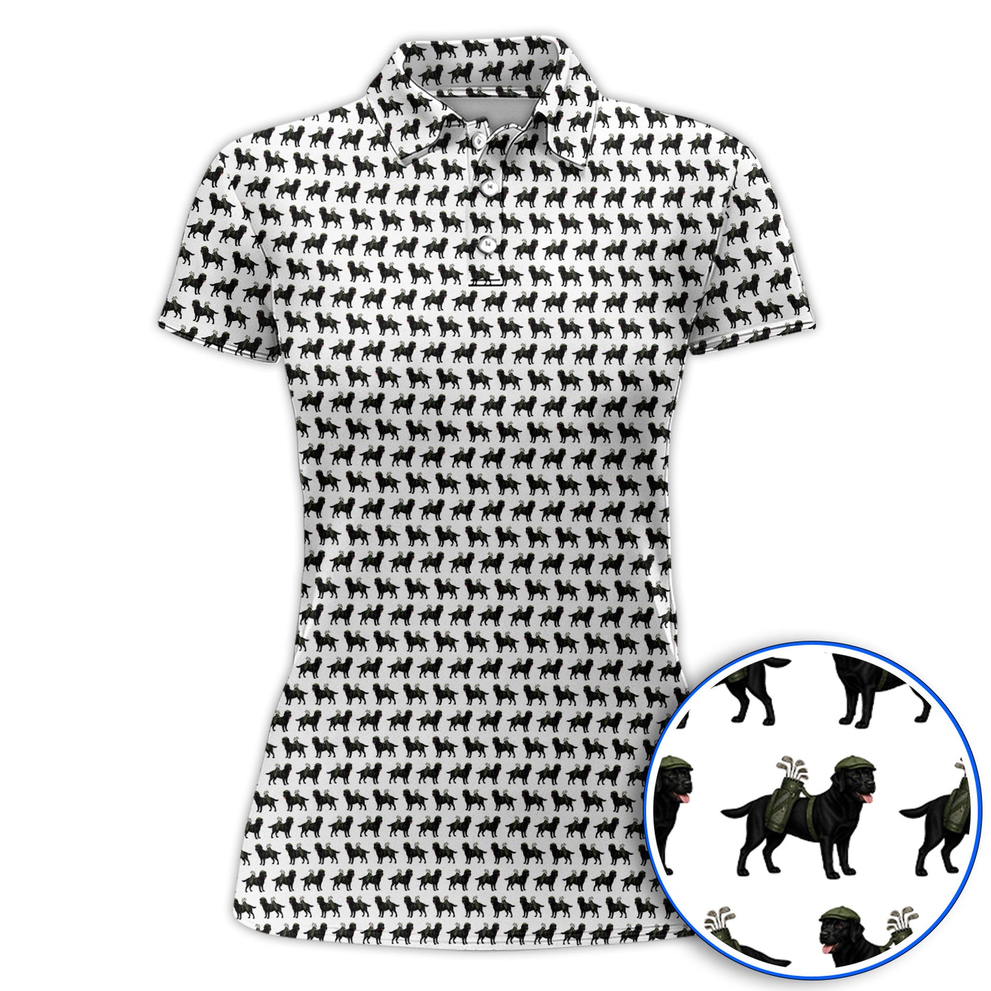 Black Lab Pattern Golf Polos, Crazy Labrador Golf Shirt, Golf Gift For Golfer