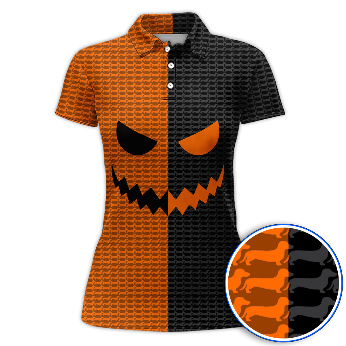 Halloween Dachshund Polos, Crazy Wiener Dog Pattern Golf Shirt, Golf Gifr For Golfer