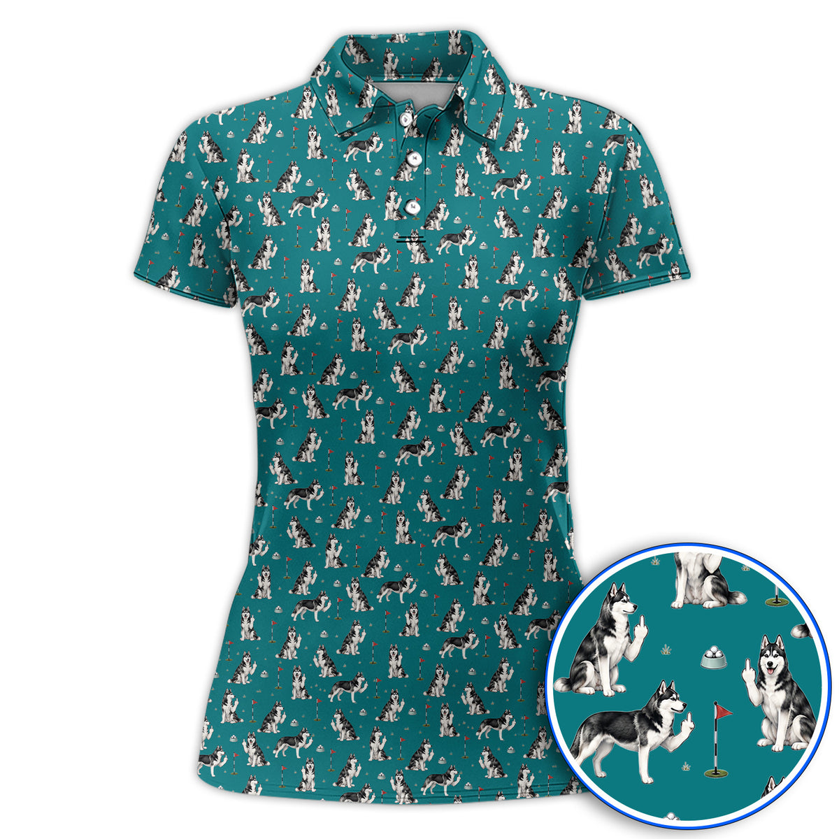 Crazy Husky Golf Polos, Husky Sibir Pattern Golf Shirt For Dog Lover, Golf Gift For Golfer