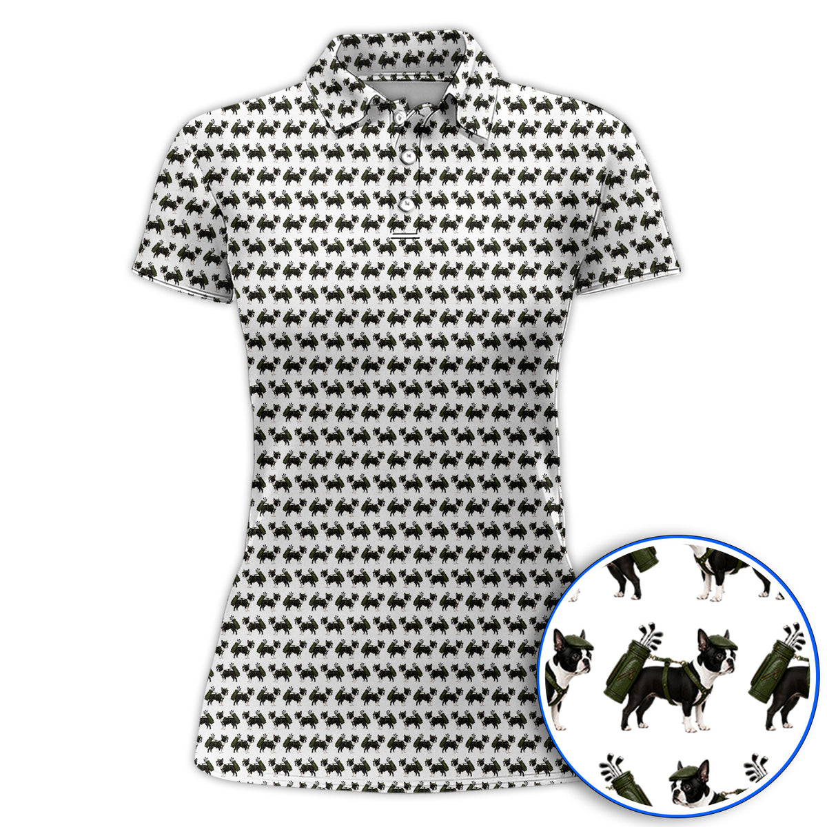 Crazy Boston Terrier Pattern Golf Shirt, Boston Terrier Golf Polos, Golf Gift For Golfer
