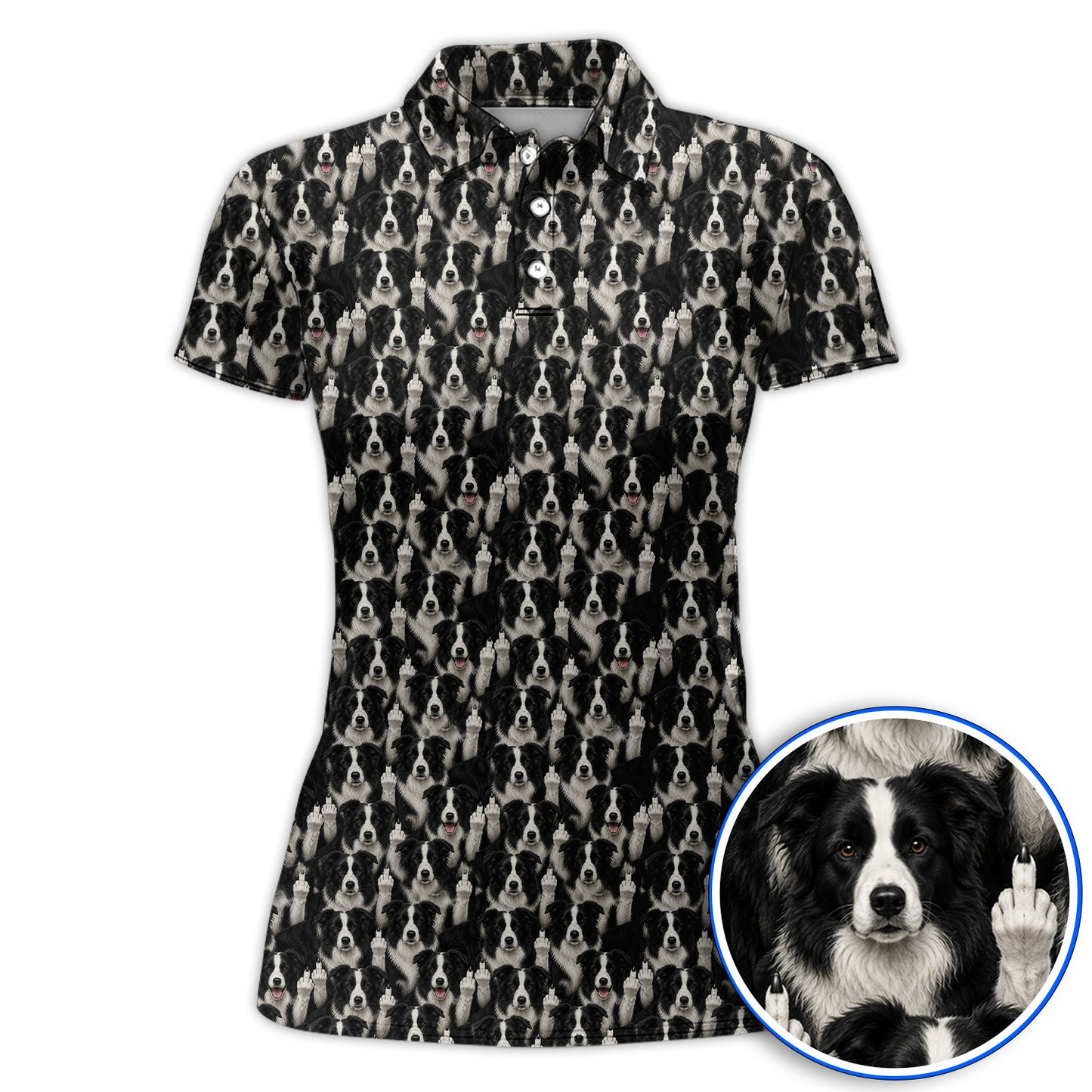 Crayzy Border Collie Golf Shirt, Border Collie Pattern Golf Polos for Golfer, Dog Lovers Golf Gift