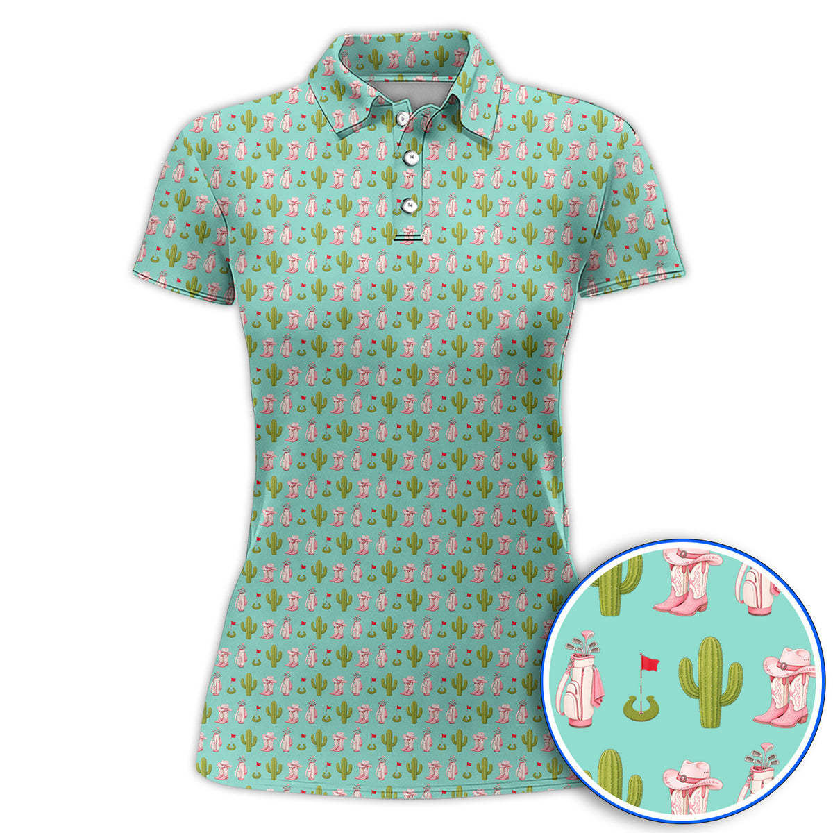 Cowgirl Pattern Golf Polos, Western Cactus Golf Shirt, Golf Gifr For Golfers