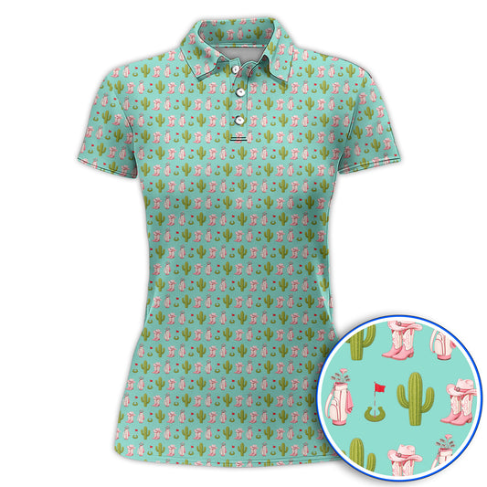 Cowgirl Pattern Golf Polos, Western Cactus Golf Shirt, Golf Gifr For Golfers