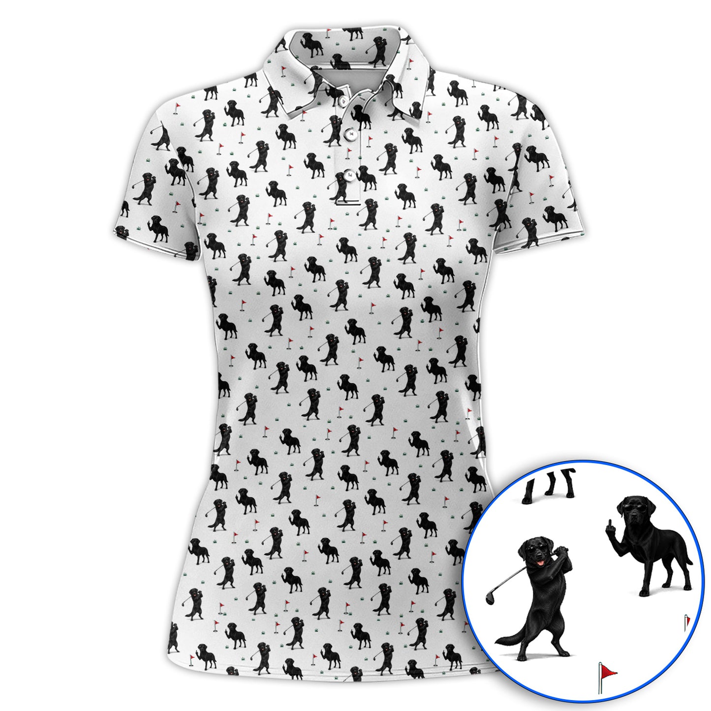 Funny Black Labrador Golf Polos, Lab Dog Pattern Golf Shirt, Crazy Golf Gift For Golfer