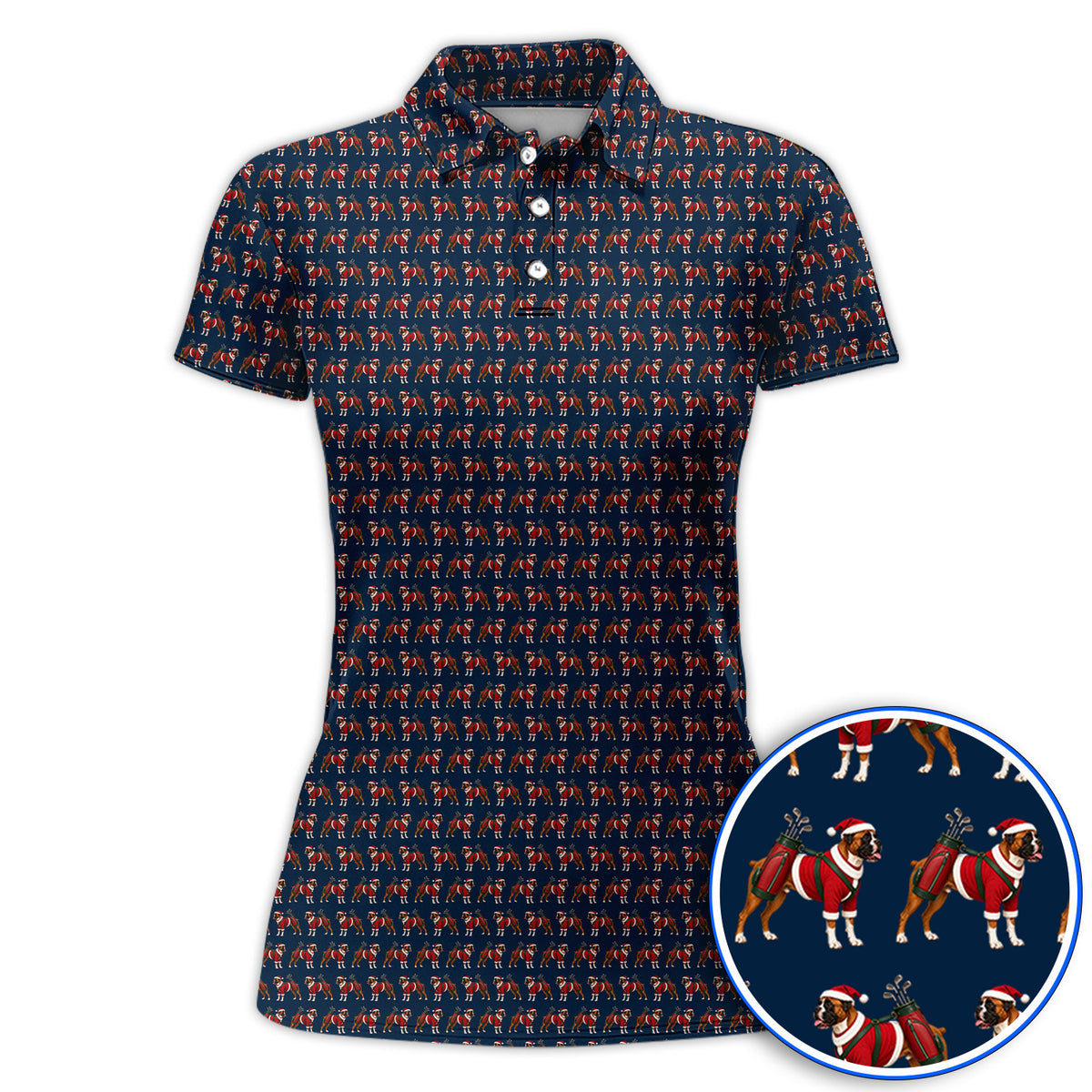 Boxer Dog Christmas Pattern Golf Polos, Santa Boxer Golf Shirt, Boxer Lover Holiday Golf Gift For Golfer