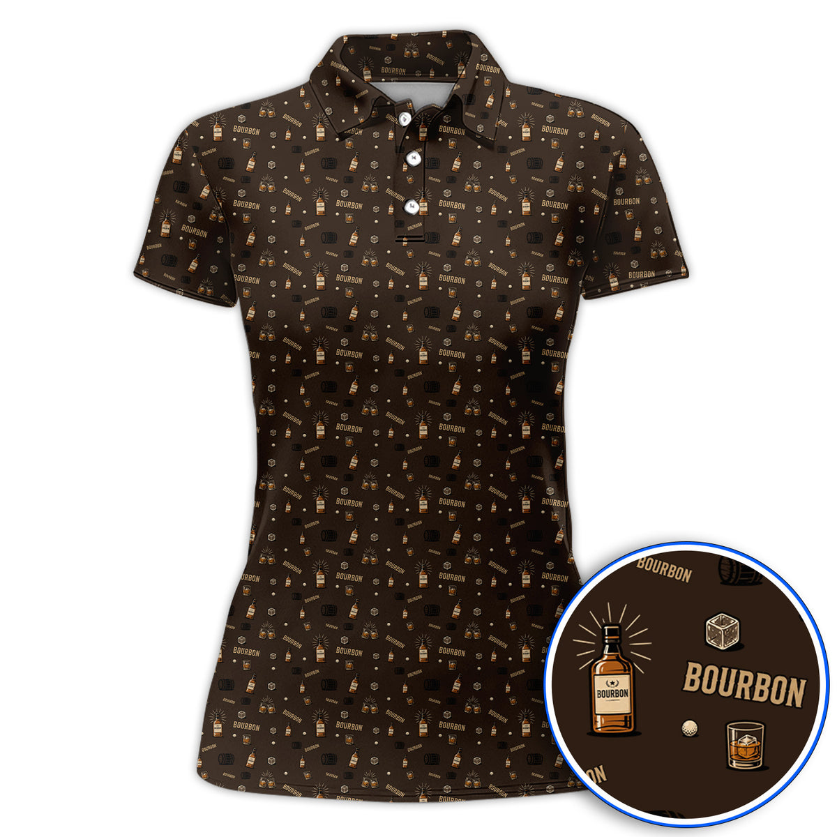 Bourbon Barrel Golf Polos, Whiskey Bottle & Rocks Pattern Shirt, Vintage Drinking Golf Shirt for Golfer