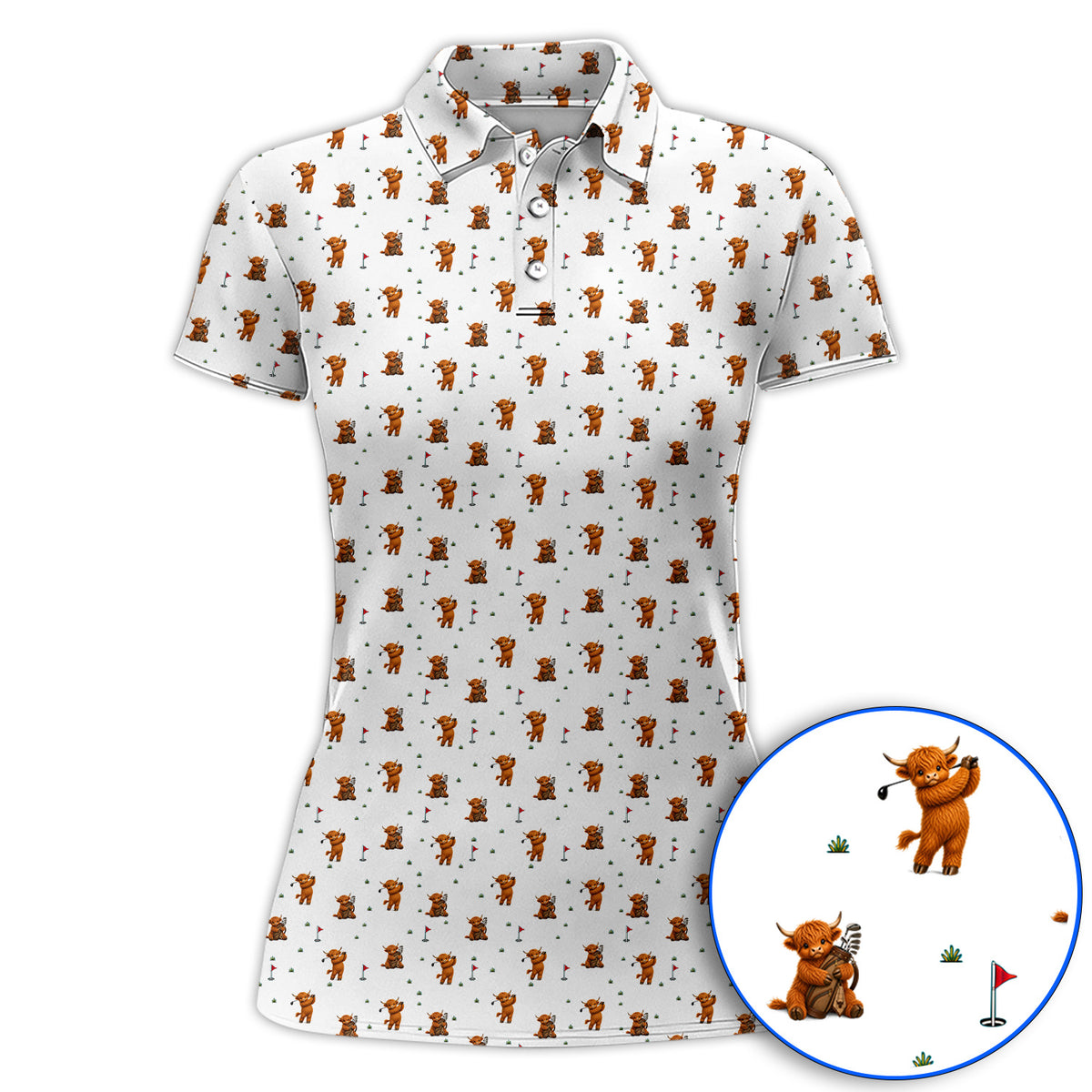 Highland Cow Swing Polos, Highland Cow Golfer Shirt, Crazy Golf Gift For Golfer