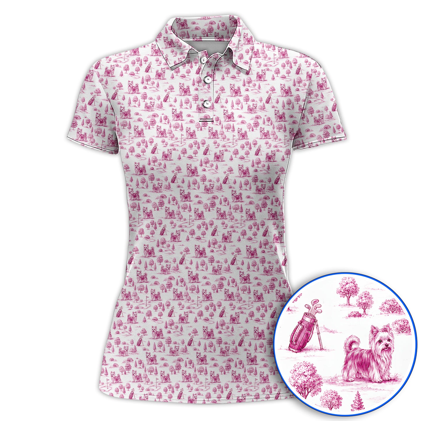 Yorkshire Terrier Toile De Jouy Golf Polos, Yorkie Pattern Golf Shirt, Golf Gift For Golfer