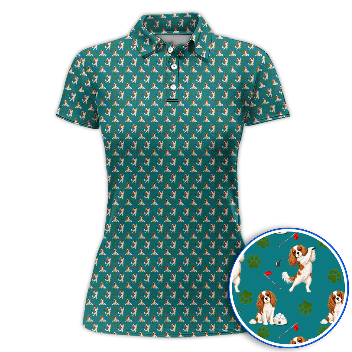 Crazy Cavalier King Charles Spaniel Golf Polos, Funny Cavalier Golf Shirt, Golf Gift For Golfer