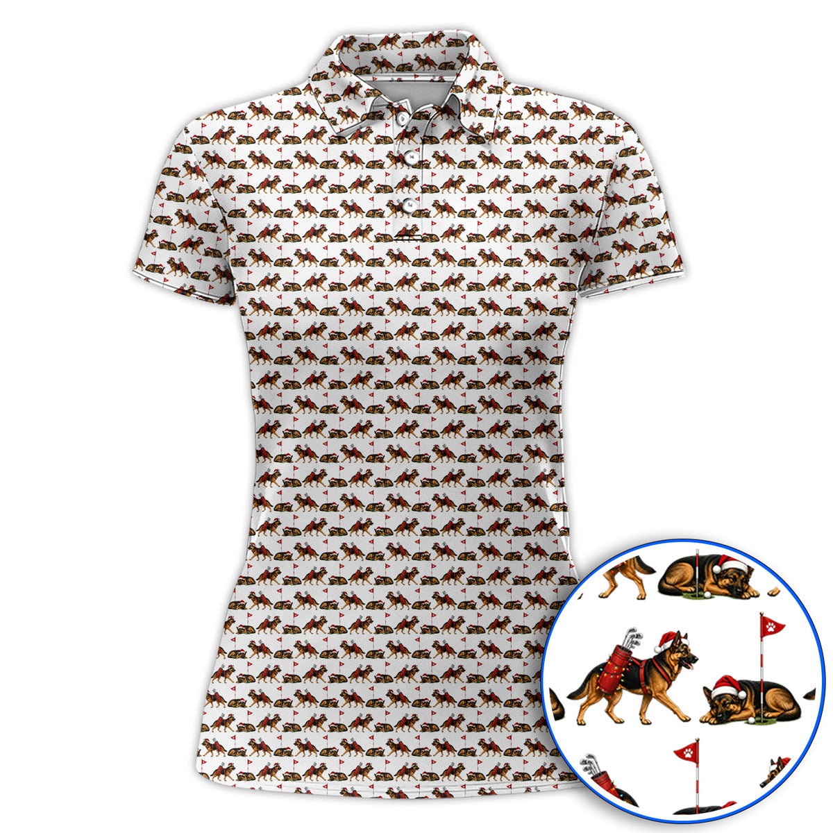 German Shepherd Christmas Golf Shirt, German Shepherd Pattern Golf Polos, Holiday Golf Gift for Dog Lovers
