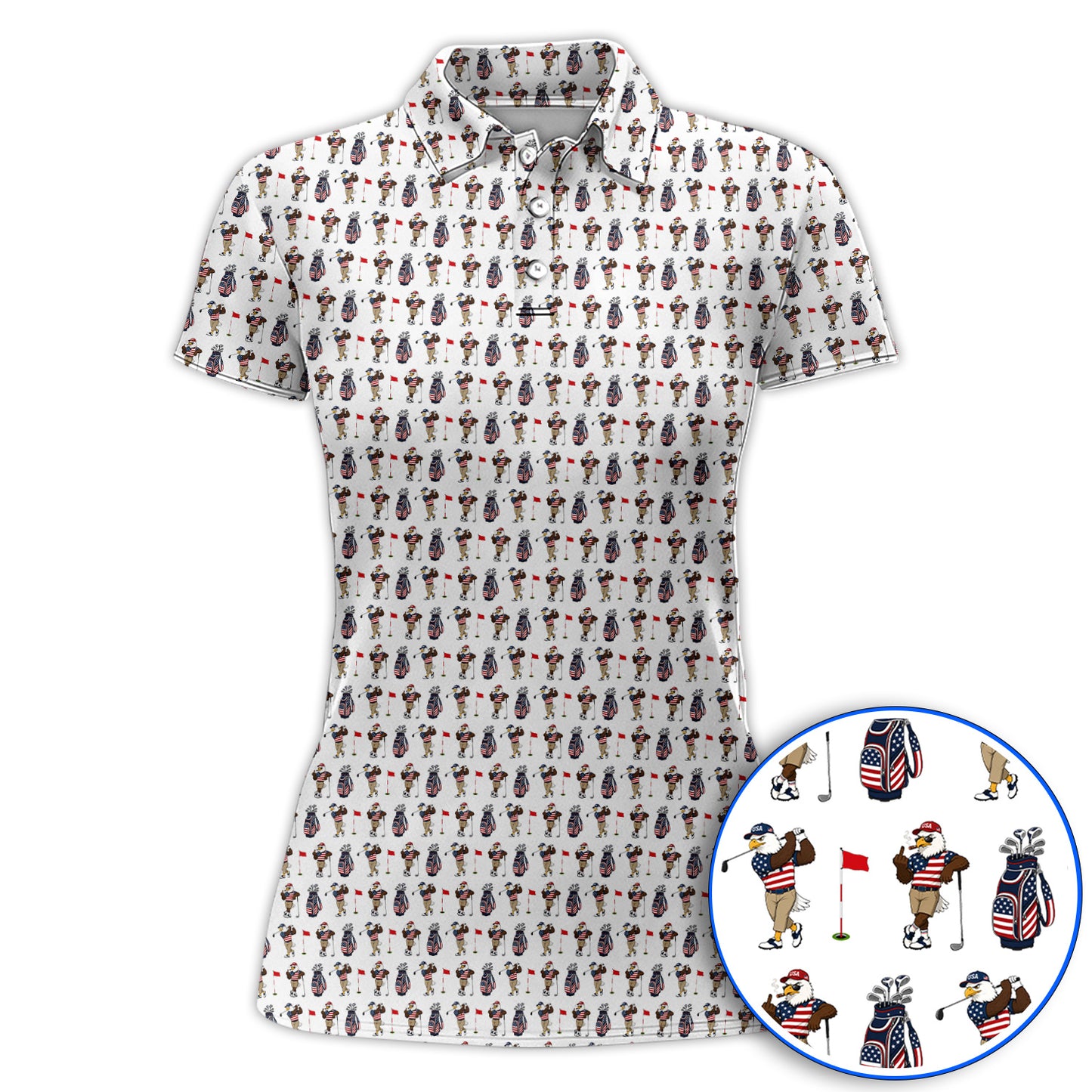 USA Patriotic Eagle Golf Shirt, American Flag Eagle Golf Pattern Polos, 4th of July Golf Gift for Golfer