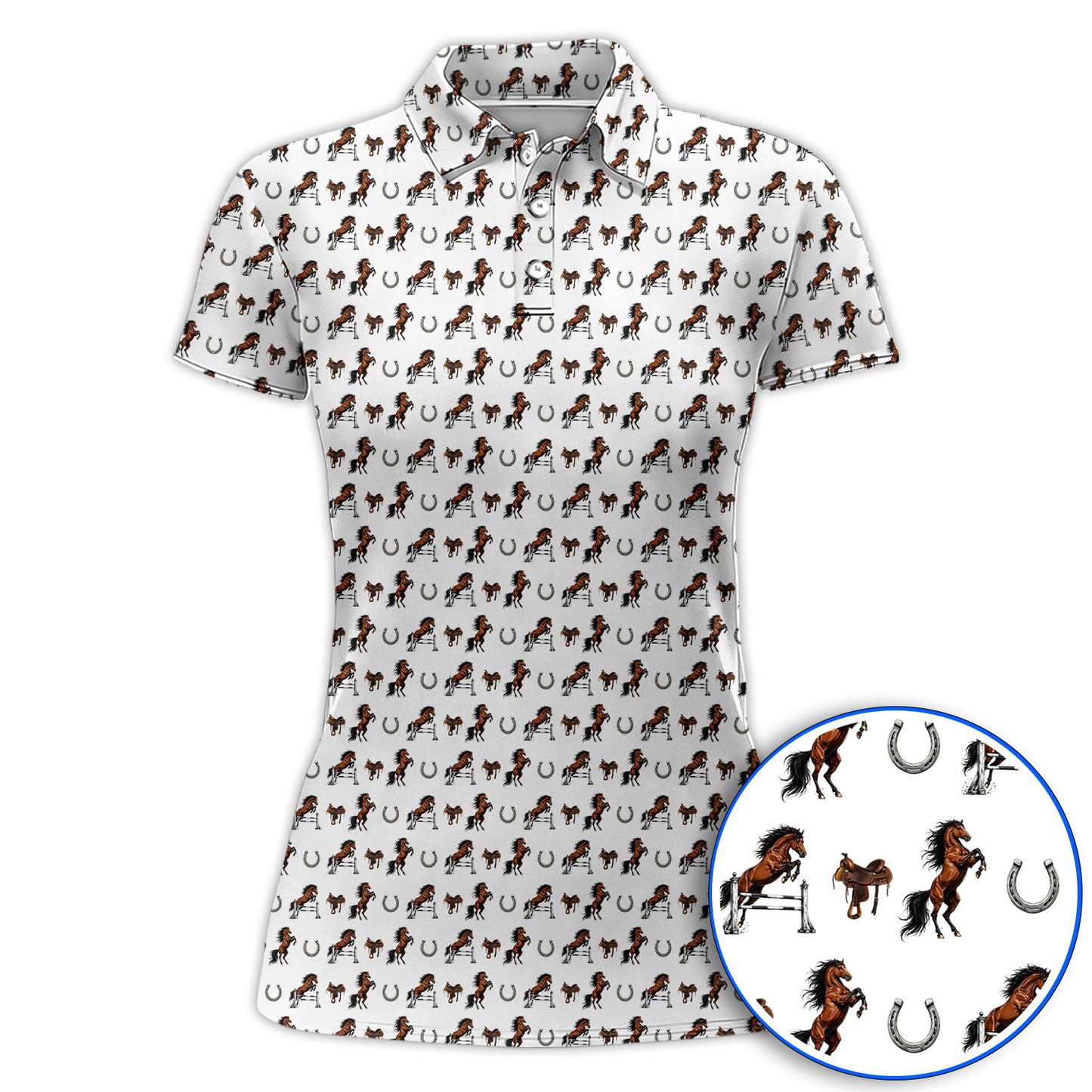 Funny Horse Golf Pattern Shirt, American Quarter Horse Golf Polos, Western Horse Gift for Golfers