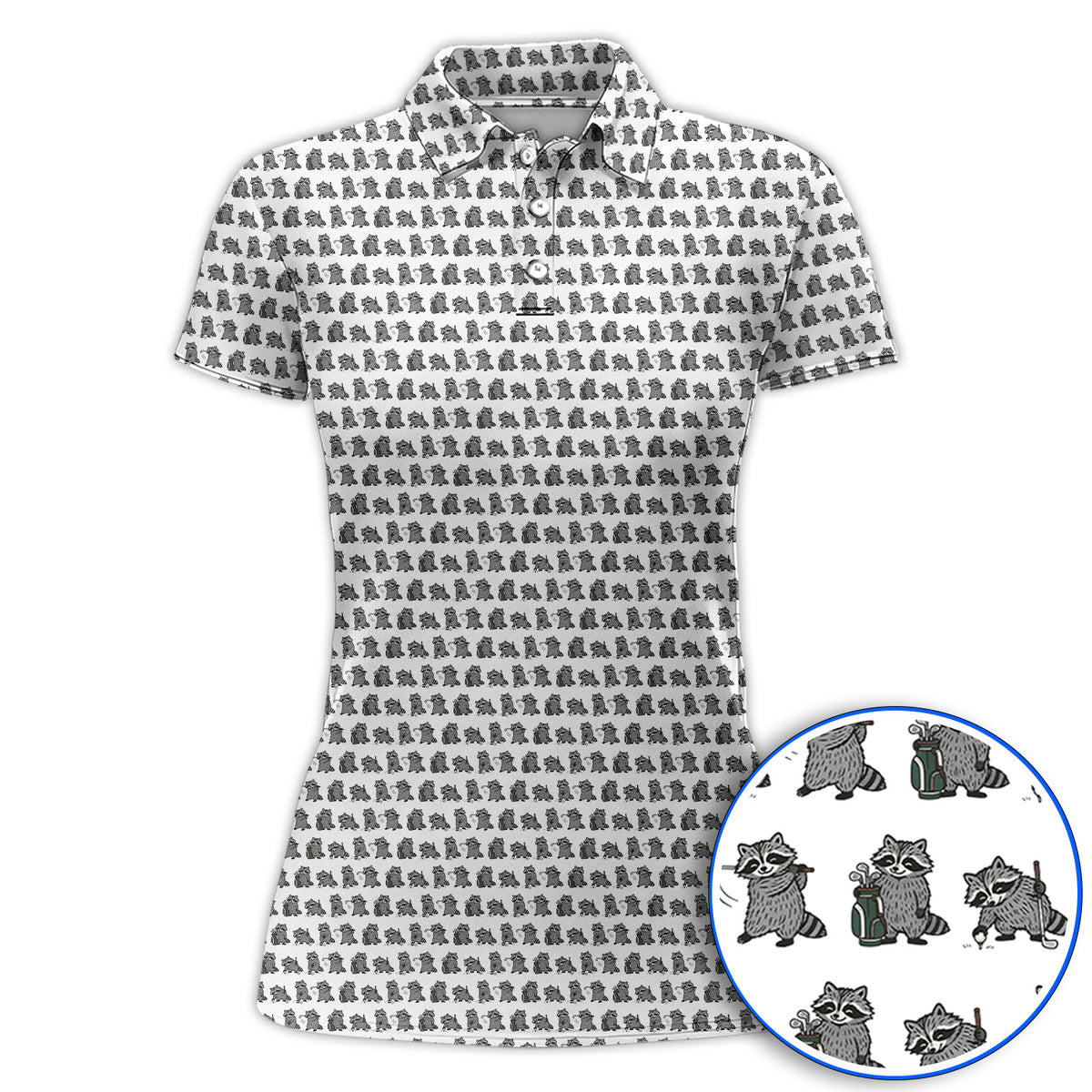 Funny Raccoon Golf Shirt, Cute Raccoon Golf Pattern Polos, Golf Gift for Golf Lovers