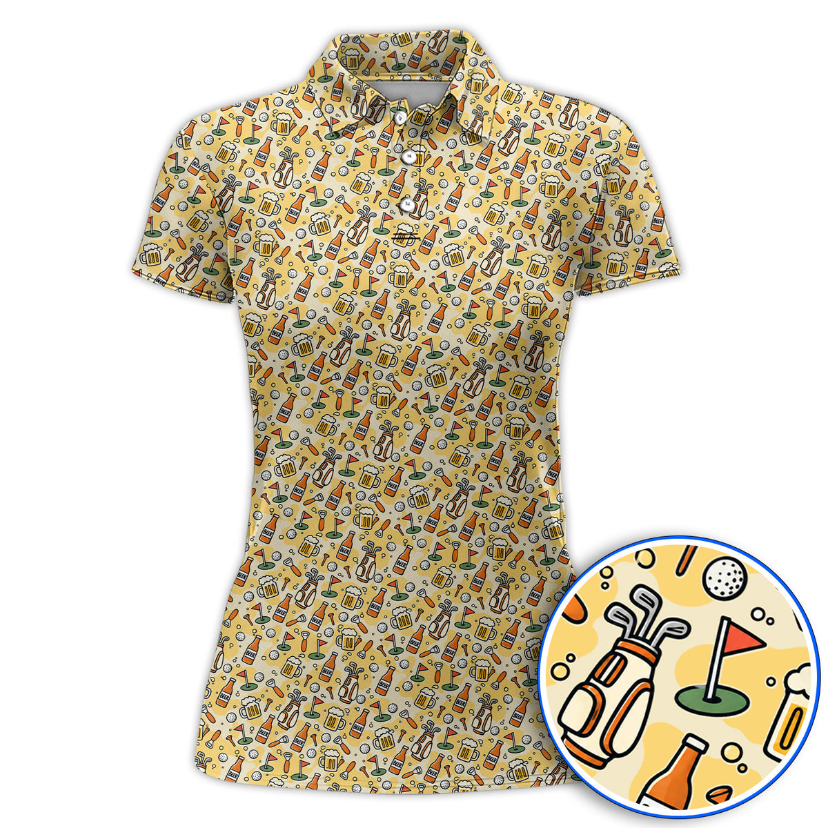 Funny Beer Pattern Golf Shirt, Retro Golf Clubs And Beer Golf Polos, Unique Golfing Gift For Golfers