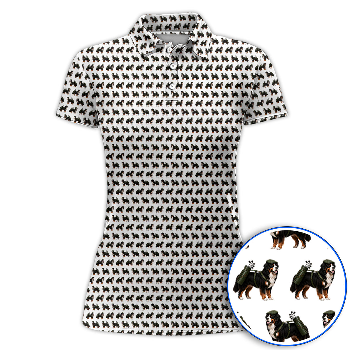 Funny Bernese Mountain Golf Pattern Polos, Bernese Golf Shirt For Dog Lover, Golf Gift For Golfer