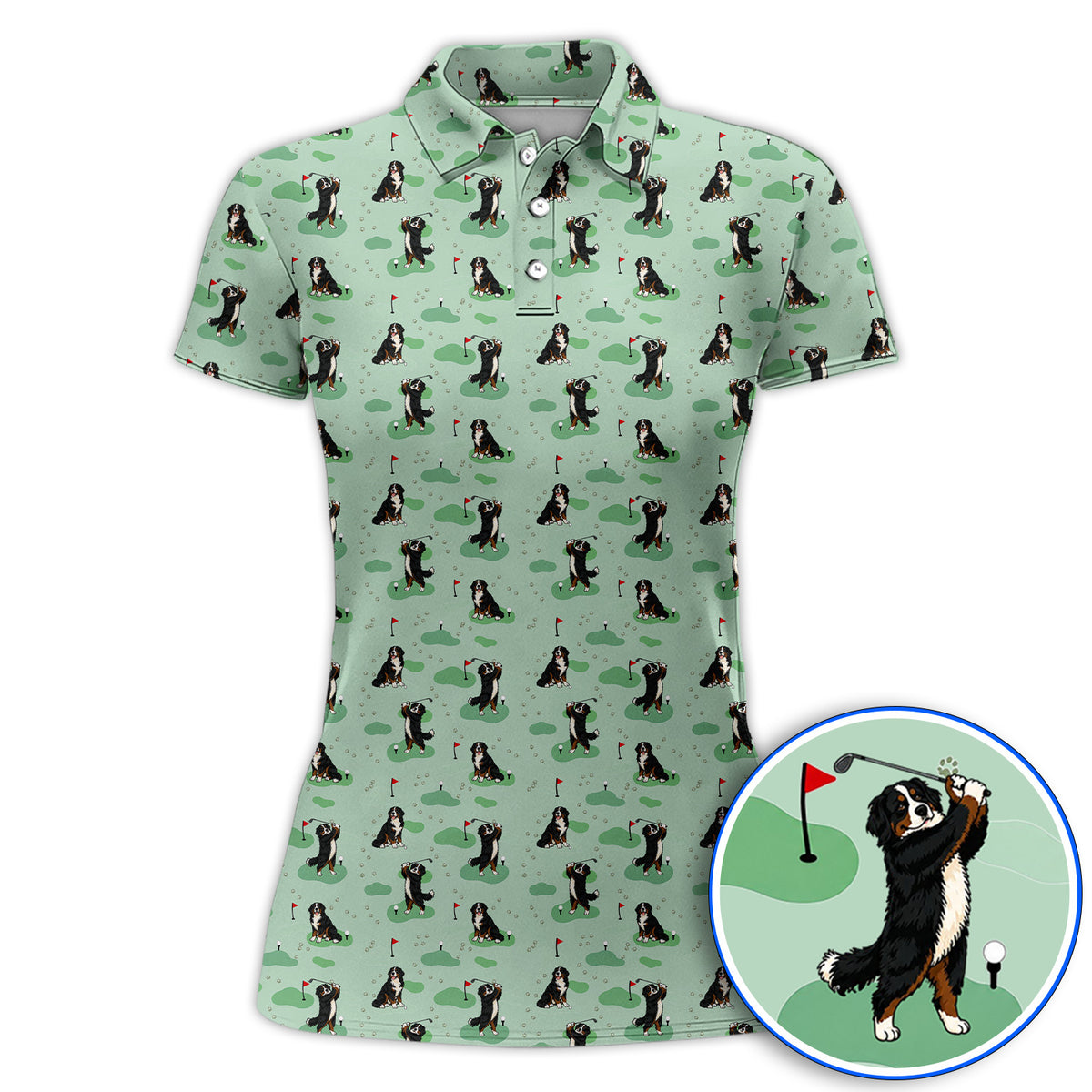 Bernese Mountain Pattern Golf Polos, Bernese Mountain Golf Shirt Fot Golfer, Funny Dog Golf Gift