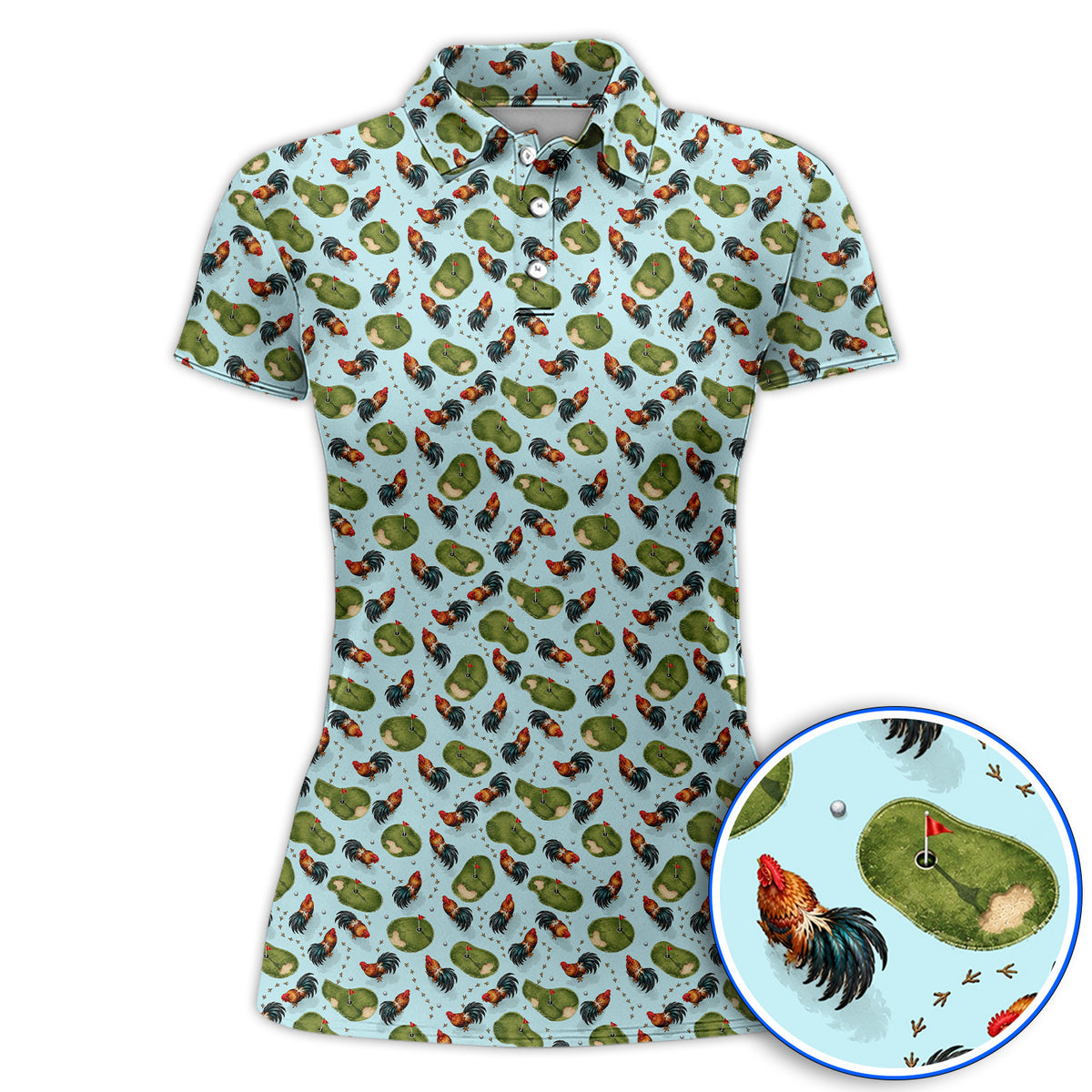 Vintage Rooster Golf Polos, Chicken Pattern Golf Shirt For Rooster Lovers, Golf Gift For Golfers