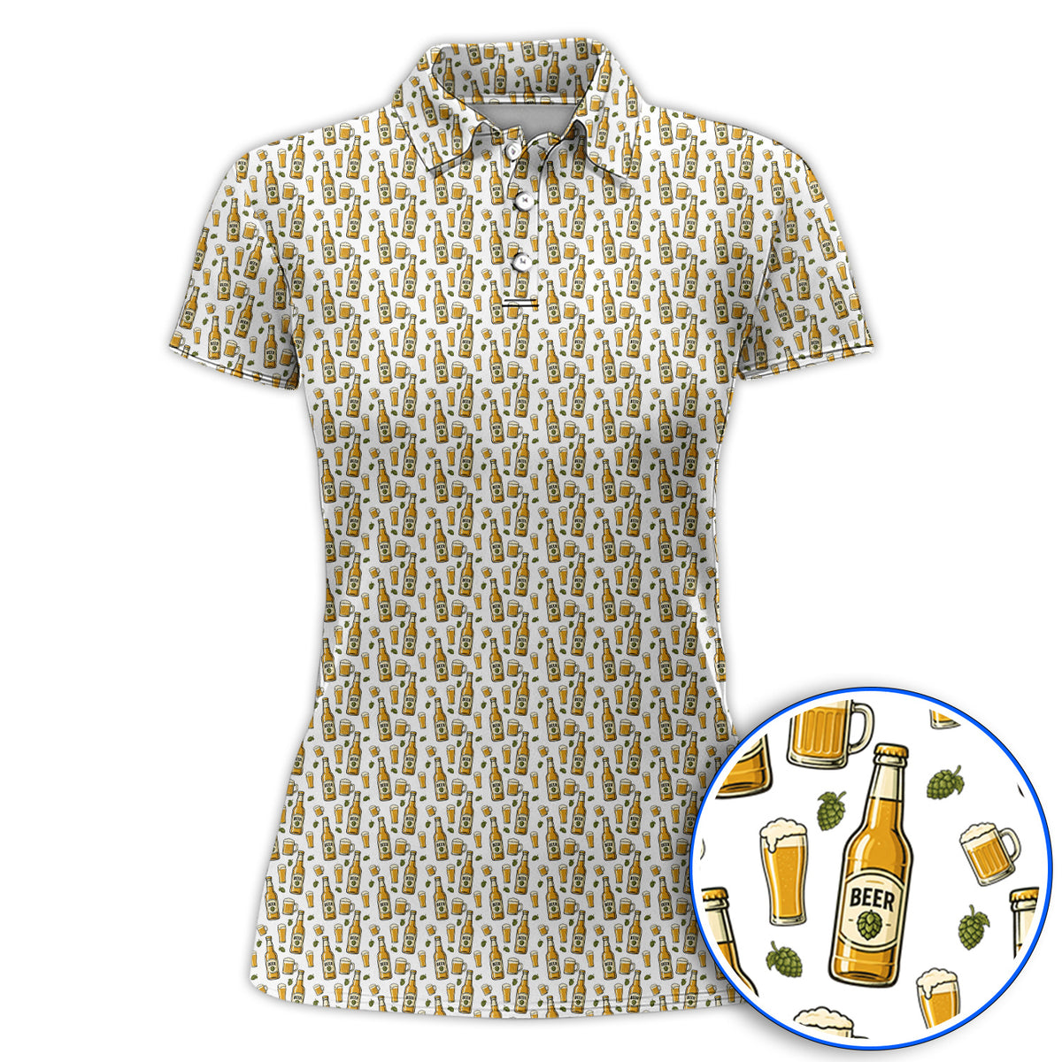 Beer Pattern Golf Shirt, Funny Beer Golf Polos, Golf Gift For Beer Lovers