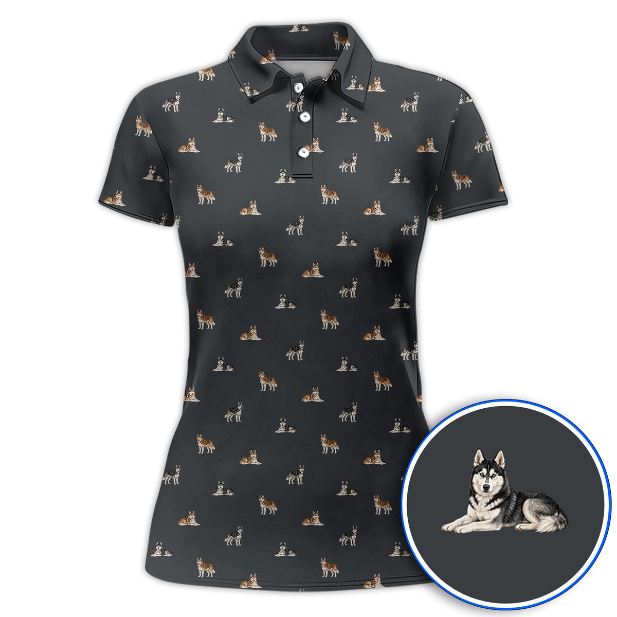 Funny Husky Sibir Golf Polos, Husky Pattern Golf Shirt For Golfer, Golf Gift For Dog Lover