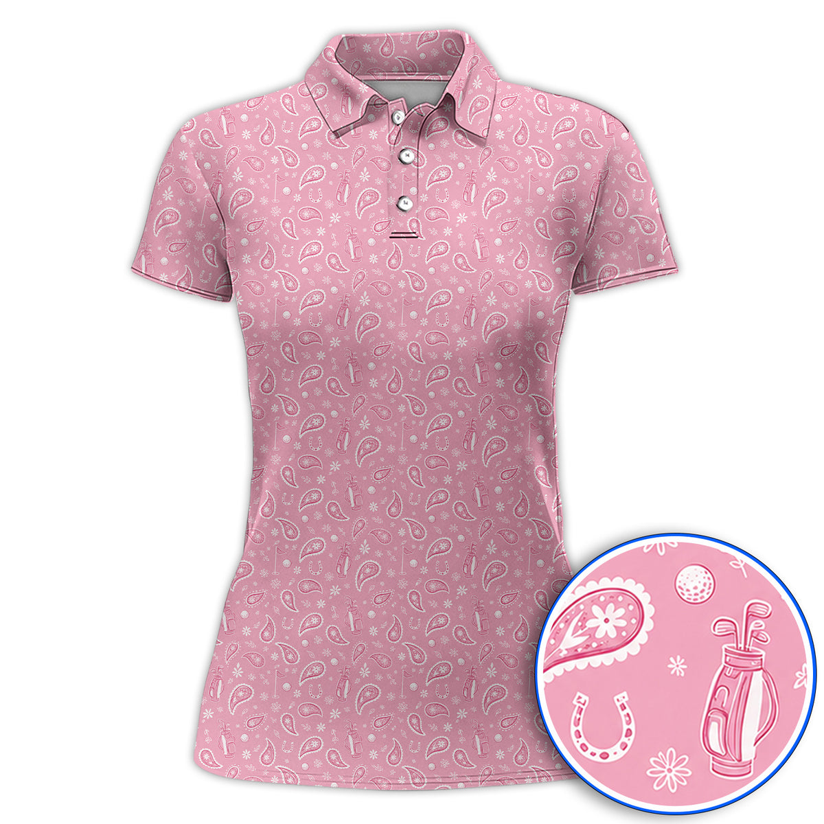 Cowgirl Paisley Pattern Golf Polos, Pink Western Golf Shirt, Cute Paisley Golf Gift For Golfers