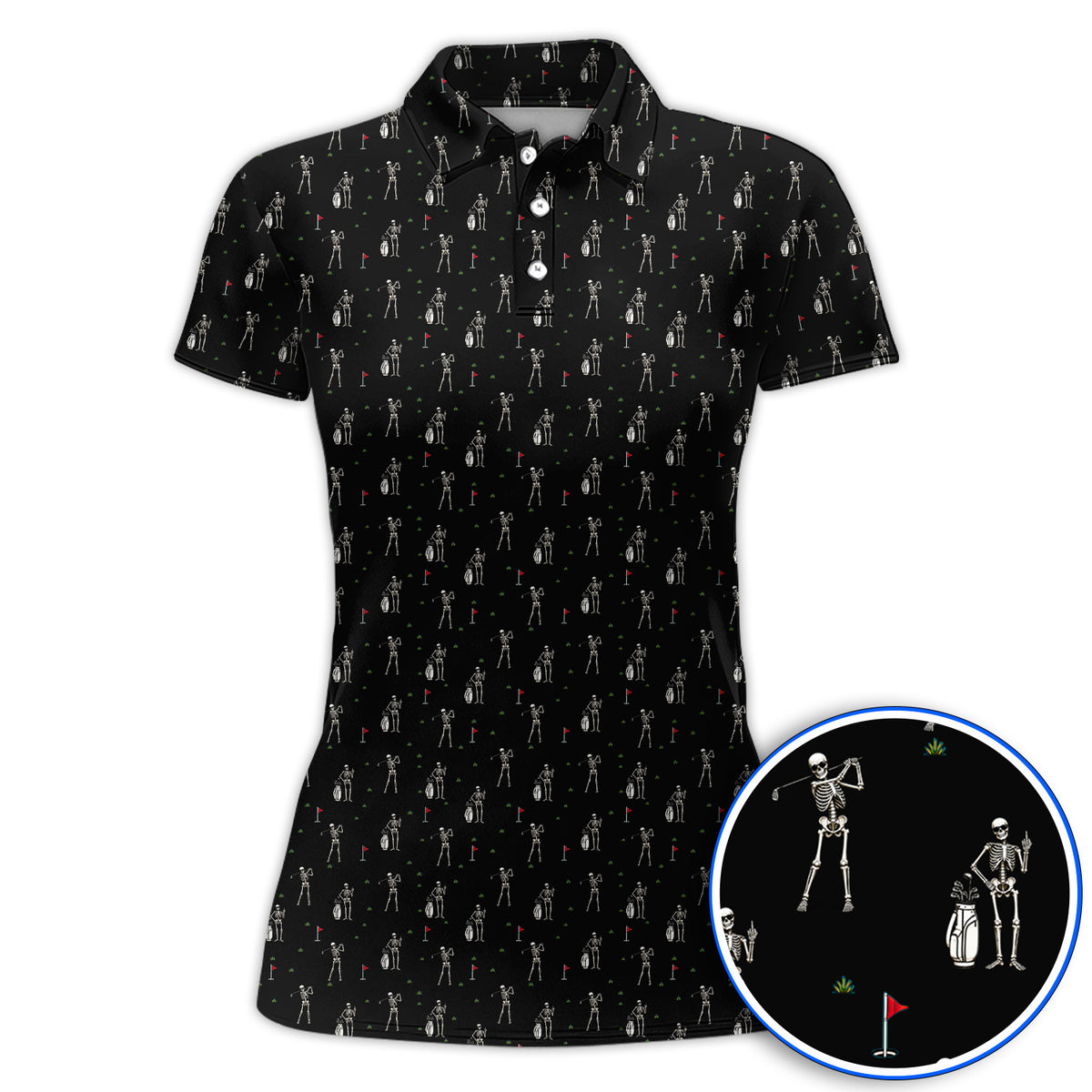 Funny Skeleton Golf Polos, Skeleton Pattern Golf Shirt, Golf Gift For Golfer