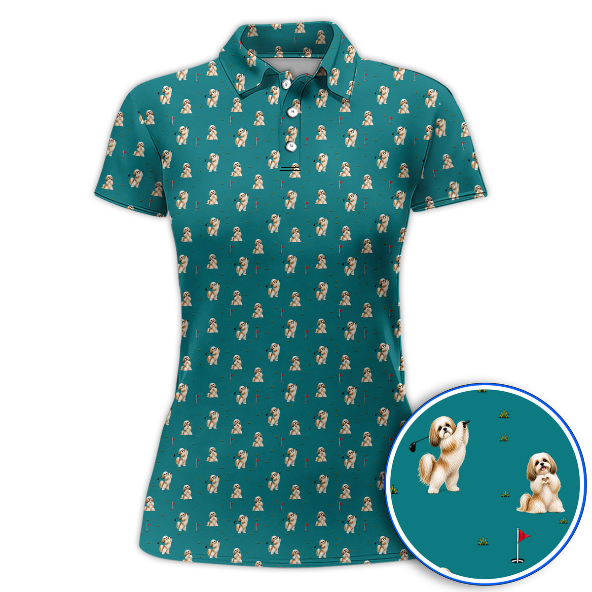 Funny Shih Tzu Golf Polos, Cute Shih Tzu Pattern Golf Shirt, Golf Gift For Dog Lovers