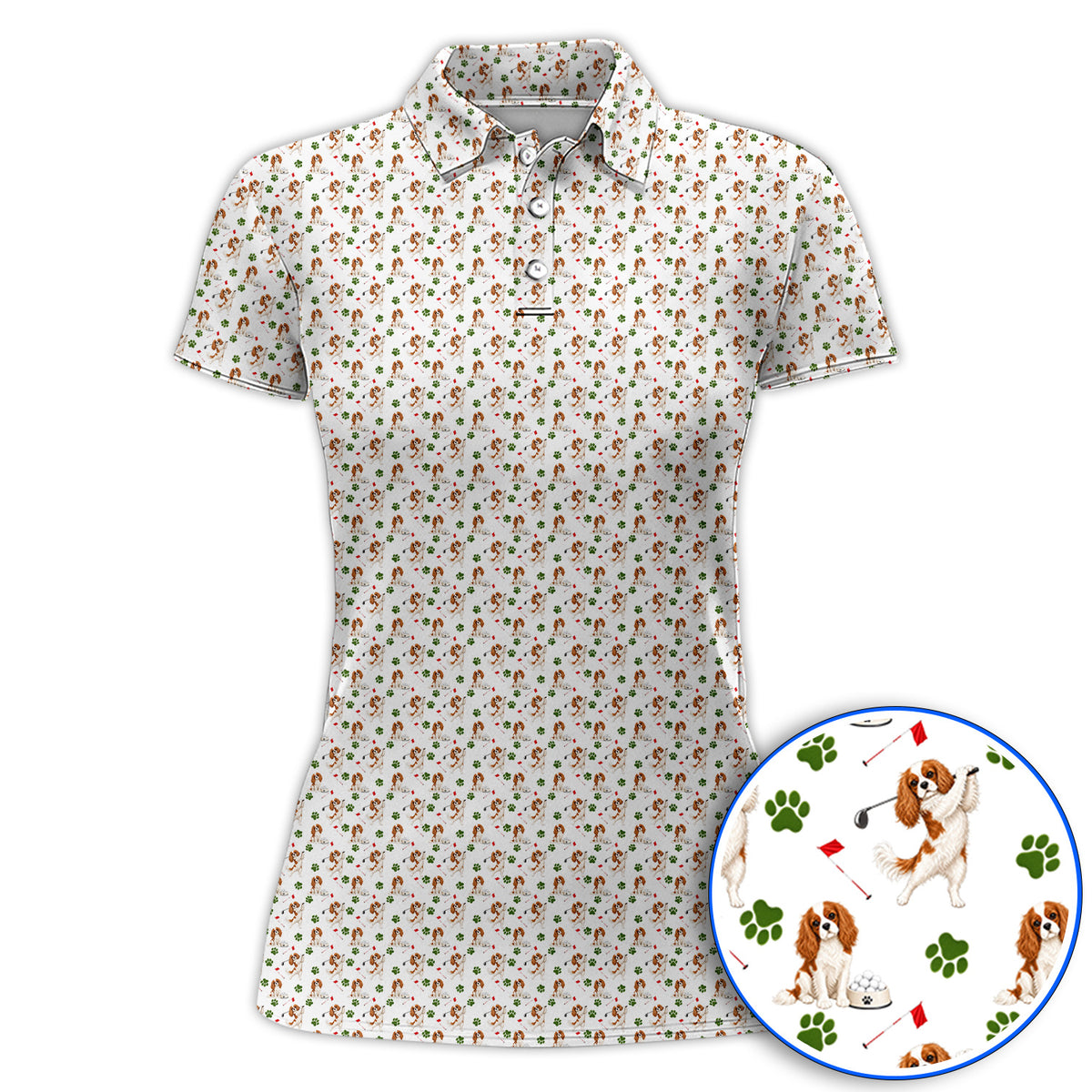 Crazy Cavalier King Charles Spaniel Golf Polos, Funny Cavalier Golf Shirt, Golf Gift For Golfer