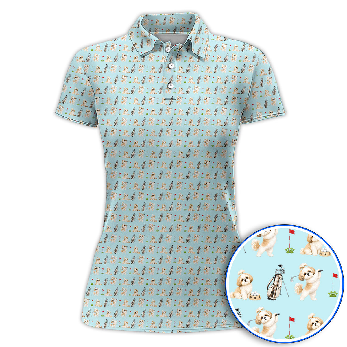 Crazy Shih Tzu Golf Shirt, Cute Shih Tzu Pattern Golf Polos, Golf Gift For Golfer