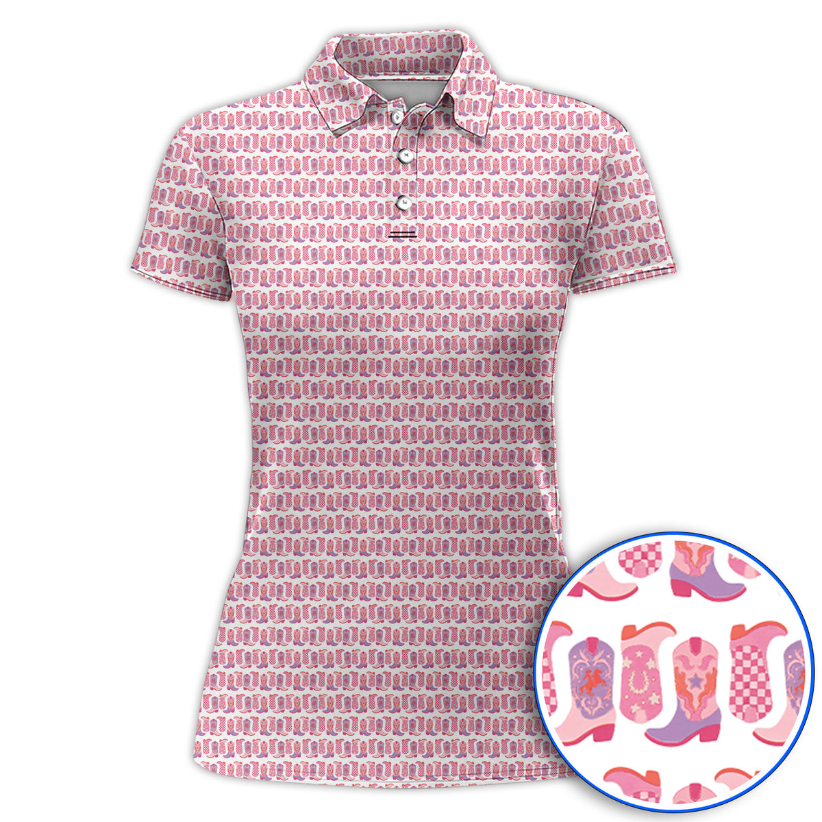 Pink Cowgirl Golf Polos, Western Cowboy Boots Pattern Golf Shirt, Crazy Golf Gift For Golfers