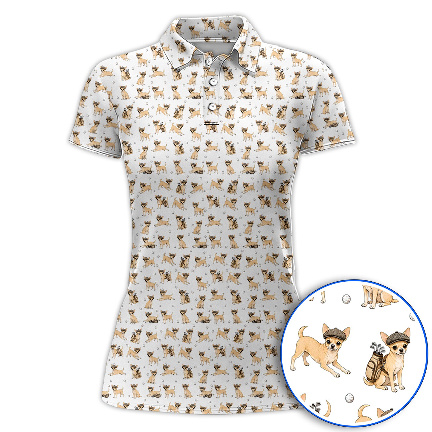 Funny Chihuahua Golf Polos, Cute Chihuahua Pattern Golf Shirt for Dog Lovers, Golf Gift For Golfer