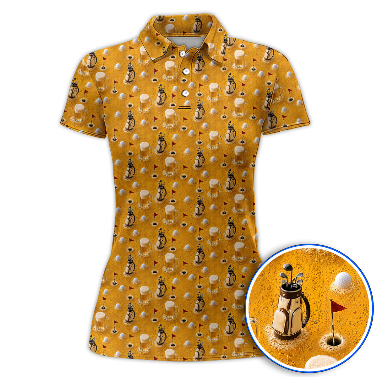 Crazy Golf And Beer Pattern Polos, Beer Lover Golf Shirt, Golf Gift For Golfer