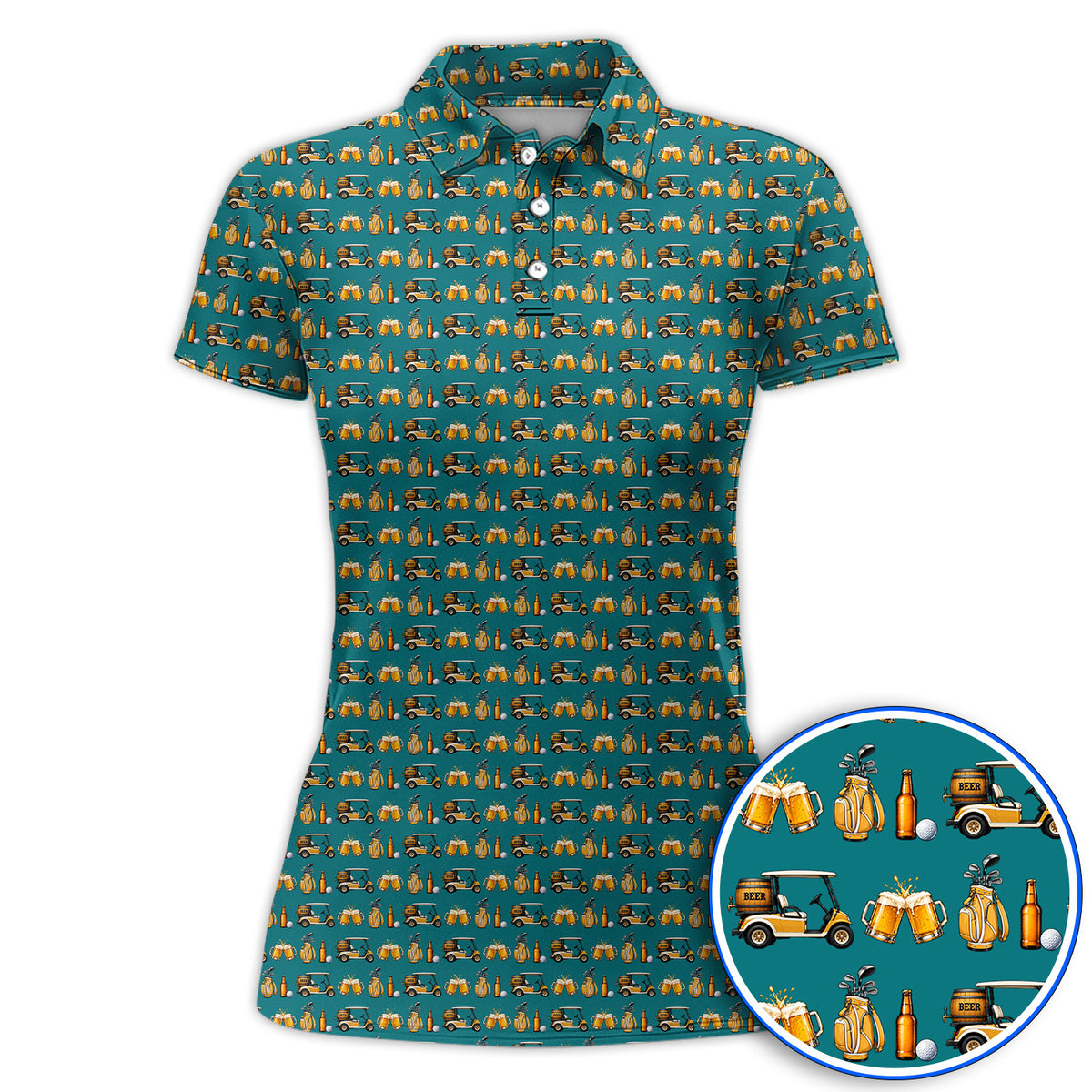 Golf & Beer Shirt, Funny Beer Golf Cart Pattern Golf Polos, Beer Golf Gift For Golfers