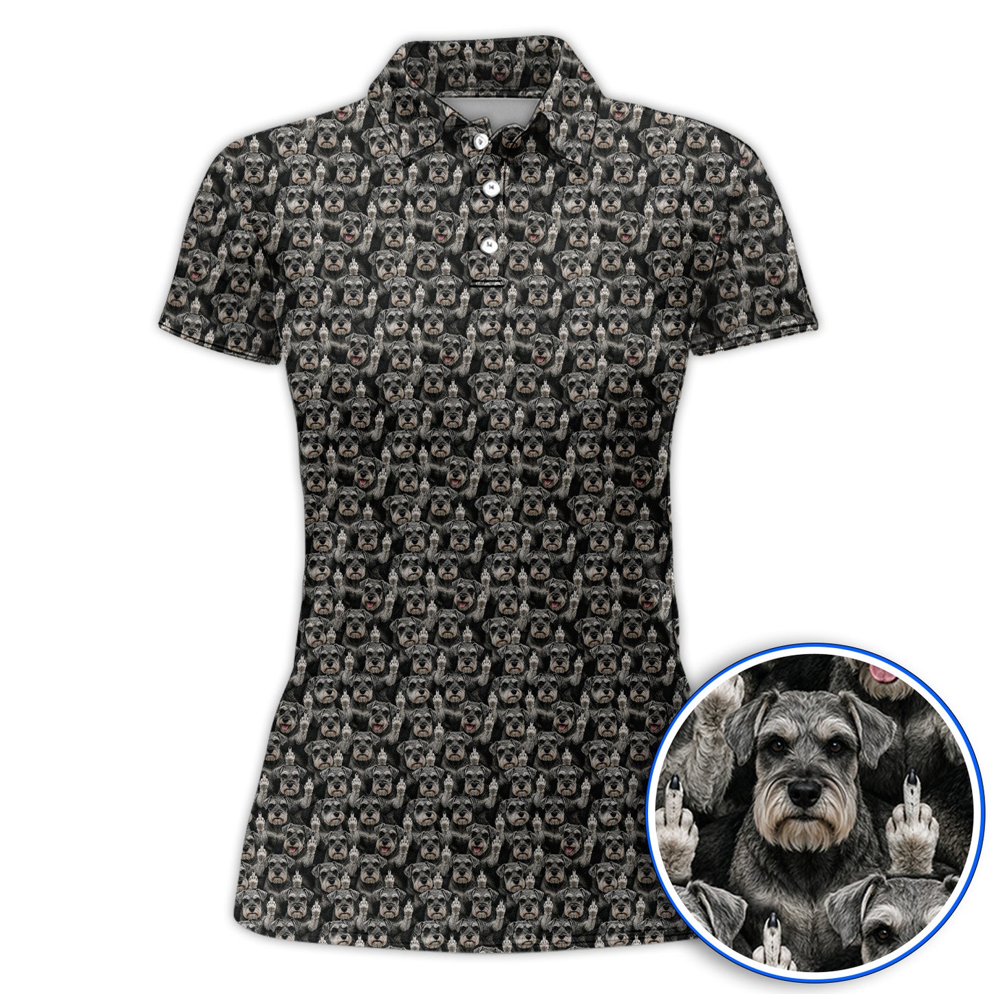 Miniature Schnauzer Middle Finger Golf Polos, Funny Mini Schnauzer Pattern Golf Shirt, Golf Gift For Golfer
